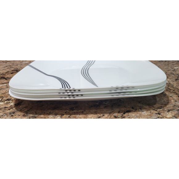 Corelle Urban Arc 10.5" Square White Dinner Plates Set of 5 Gray/Black Stripes - Picture 6 of 13
